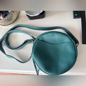 Portland Leather Teal “Peacock” Round Crossbody Bag